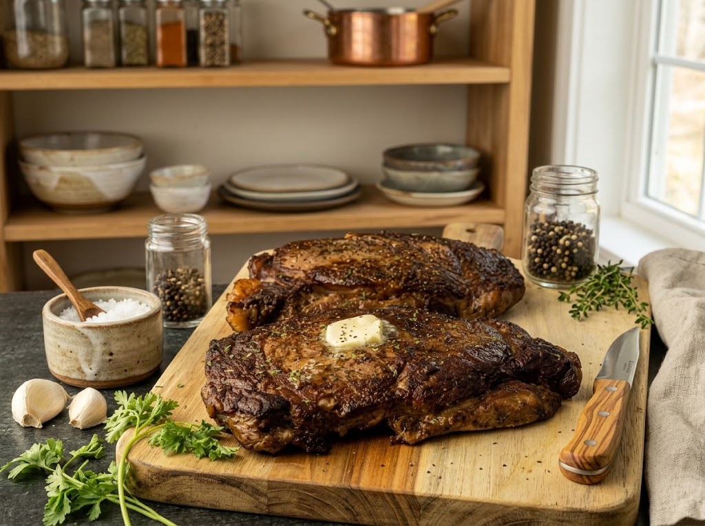 Ribeye Steak with Garlic Rosemary Butter