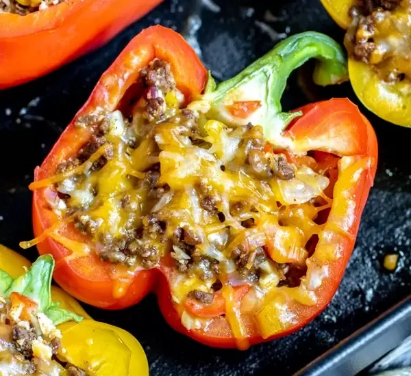 GRILLED GROUND BEEF STUFFED PEPPERS
