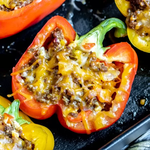 GRILLED GROUND BEEF STUFFED PEPPERS