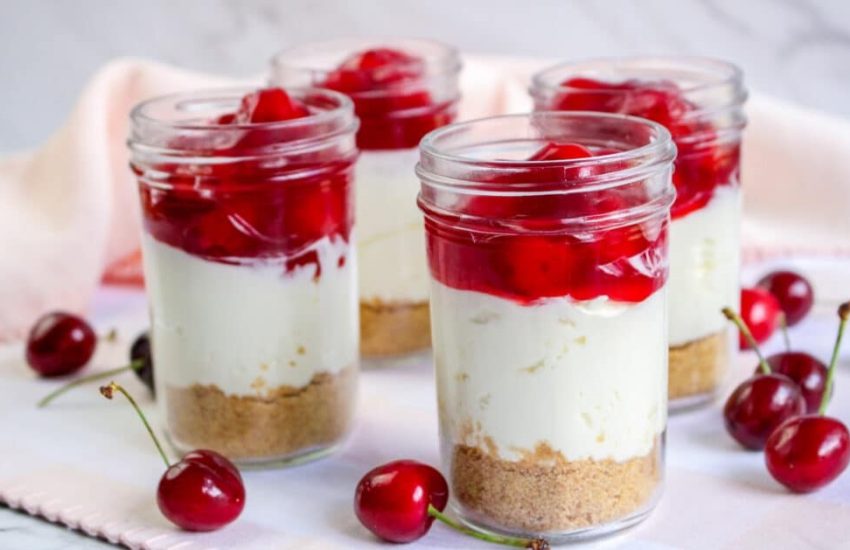 No Bake Cherry Cheesecake in a Jar