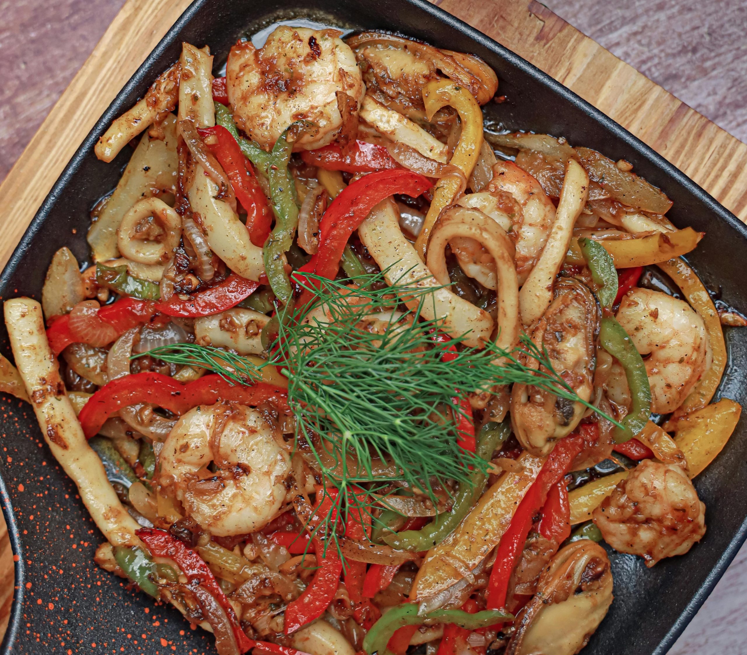 Steak, Shrimp, and Veggie skillet
