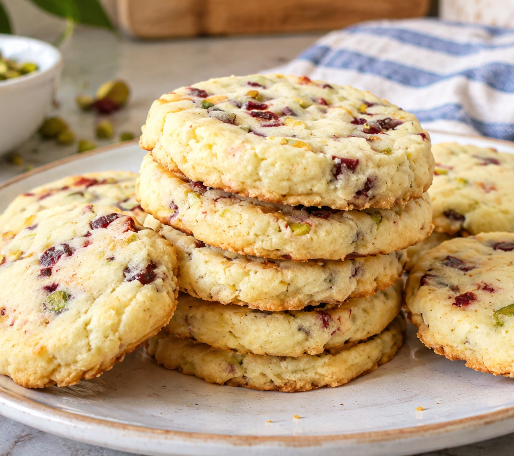 Cranberry Pistachio Shortbread Cookies